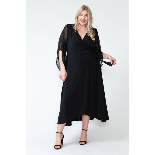 Plus Size Over Lap Mesh Maxi Dress: 1X / BLACK