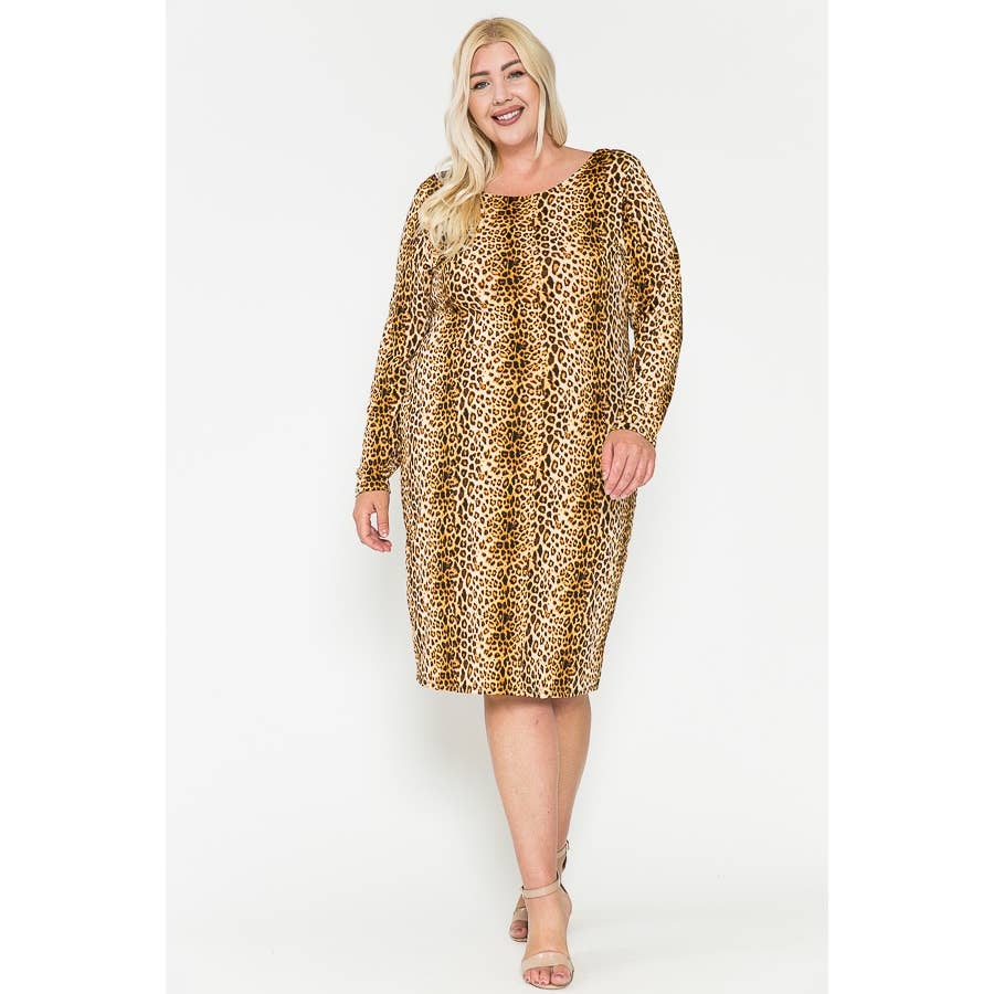 Plus Size Halloween Leopard Midi Dress: Khaki / 1X