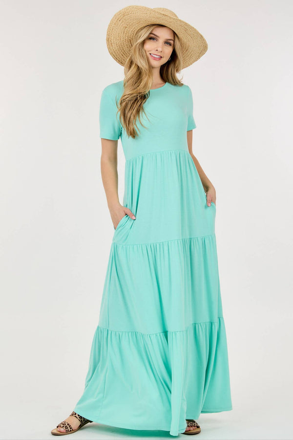 ROUND-NECK SOLID MAXI DRESS