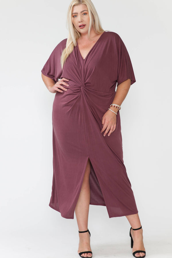 Plus Size Fall Holiday Maxi Dress: Deep Burgundy / 1X