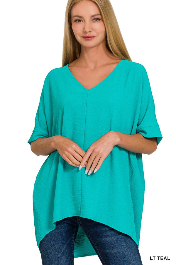 42POPS Airflow Textured V-neck Short sleeve Top: