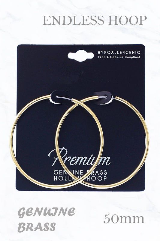 50MM Genuine Brass Endless Hoop Earrings