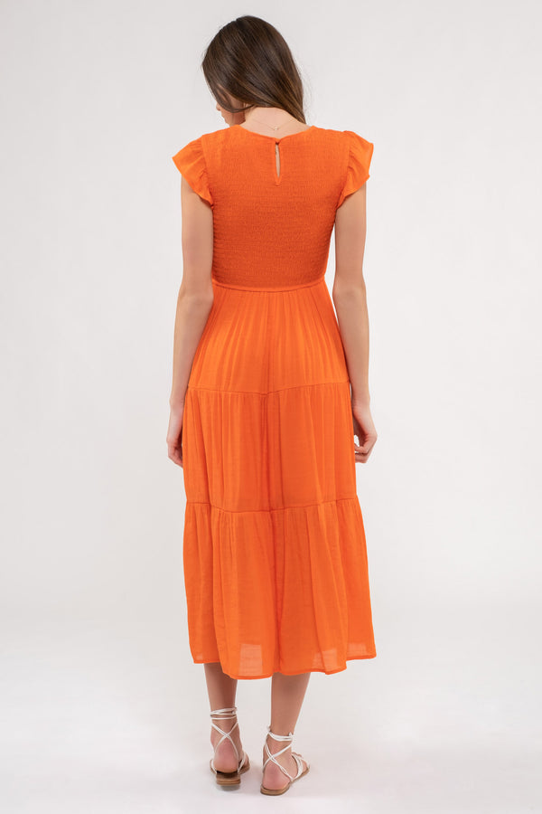 PLUS SMOCKED TIERED MIDI DRESS