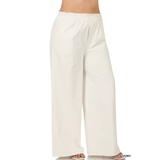 A016-85943 PLUS WASHED CANVAS PAPERBAG WIDE LEG PANTS