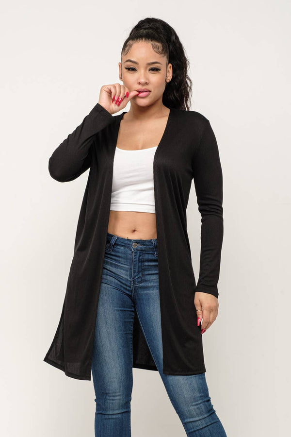 Open Front Side Slits Long Sleeve Duster