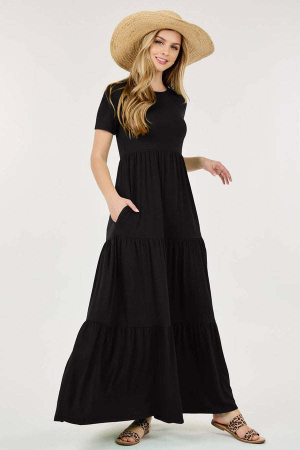 ROUND-NECK SOLID MAXI DRESS