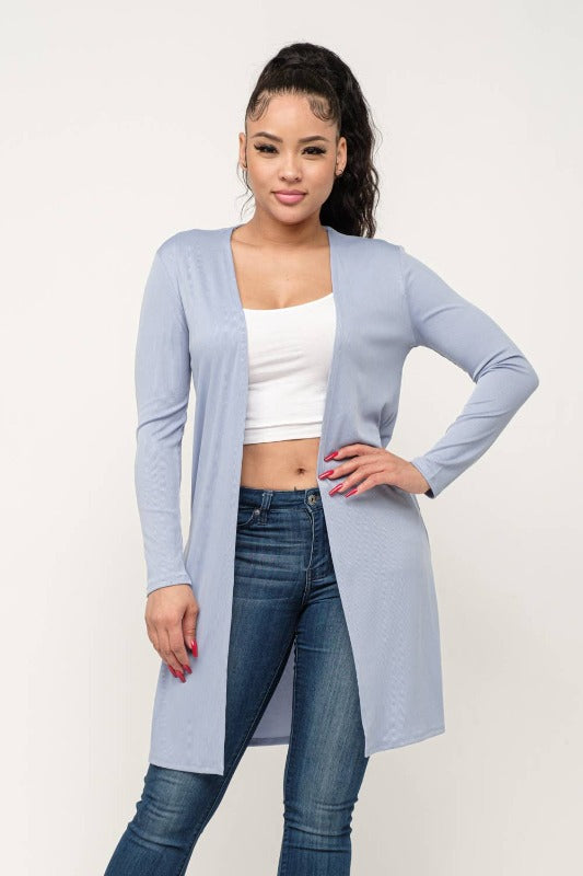 Open Front Side Slits Long Sleeve Duster