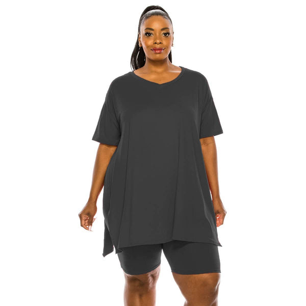 To Star - PLUS Oversized Side Split V-Neck Short Set