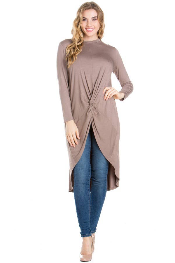 ATP-2302RS Front Knot Long Sleeve High Low Top
