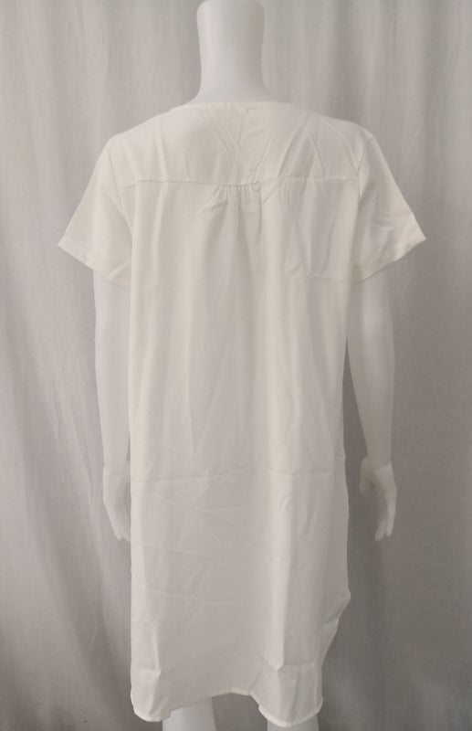 Women's Solid Color Split Neckline Linen Blend Dress